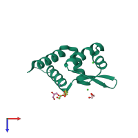 PDB entry 6cda coloured by chain, top view.