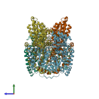 PDB entry 6cdk coloured by chain, side view.