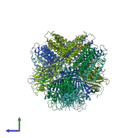 PDB entry 6cdu coloured by chain, side view.