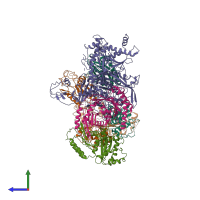 PDB entry 6ces coloured by chain, side view.