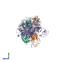 PDB entry 6cet coloured by chain, side view.