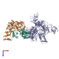 PDB entry 6cet coloured by chain, top view.