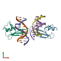 PDB entry 6ceu coloured by chain, front view.