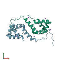 PDB entry 6cf1 coloured by chain, front view.