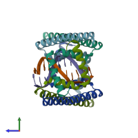 PDB entry 6cg8 coloured by chain, side view.