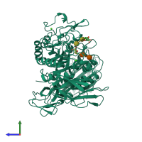 PDB entry 6cgt coloured by chain, side view.