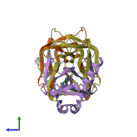 PDB entry 6cha coloured by chain, side view.