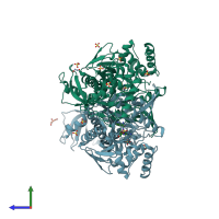PDB entry 6chd coloured by chain, side view.