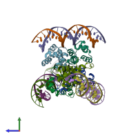 PDB entry 6chv coloured by chain, side view.