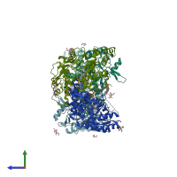 PDB entry 6cif coloured by chain, side view.