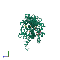 PDB entry 6cig coloured by chain, side view.