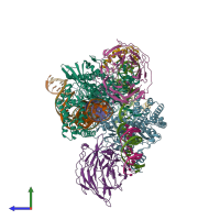 PDB entry 6cij coloured by chain, side view.