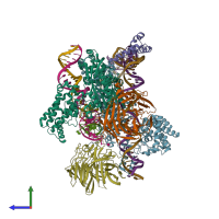 PDB entry 6cim coloured by chain, side view.