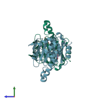 PDB 6cjr coloured by chain and viewed from the side.