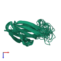 PDB entry 6cjz coloured by chain, ensemble of 10 models, top view.