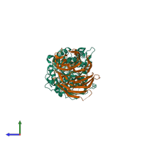 PDB entry 6ckc coloured by chain, side view.