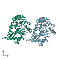 PDB entry 6ckg coloured by chain, front view.