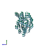 PDB entry 6ckg coloured by chain, side view.