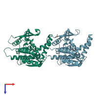 PDB entry 6ckg coloured by chain, top view.