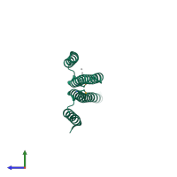 Homo dimeric assembly 1 of PDB entry 6ckn coloured by chemically distinct molecules, side view.