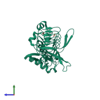PDB entry 6ckt coloured by chain, side view.