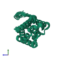PDB entry 6ckv coloured by chain, ensemble of 20 models, side view.