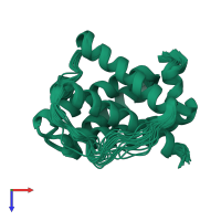 PDB entry 6ckv coloured by chain, ensemble of 20 models, top view.