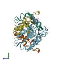 PDB entry 6cl2 coloured by chain, side view.