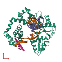 PDB entry 6cly coloured by chain, front view.