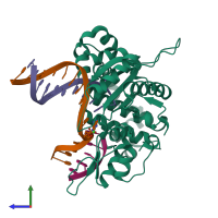 PDB entry 6cly coloured by chain, side view.