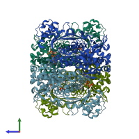 PDB entry 6cm2 coloured by chain, side view.