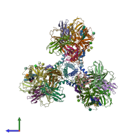 PDB entry 6cm3 coloured by chain, side view.