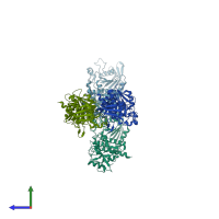 PDB entry 6cmq coloured by chain, side view.