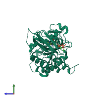 PDB entry 6cmw coloured by chain, side view.