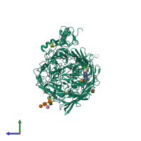 PDB entry 6cmx coloured by chain, side view.