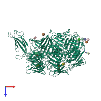 PDB entry 6cmx coloured by chain, top view.