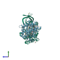 PDB entry 6cn9 coloured by chain, side view.