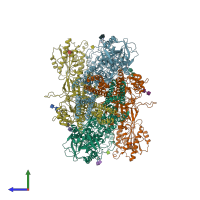 PDB entry 6cna coloured by chain, side view.