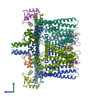 PDB entry 6cnm coloured by chain, side view.