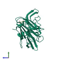 PDB entry 6coa coloured by chain, side view.