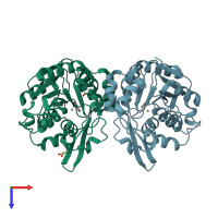 PDB entry 6cod coloured by chain, top view.