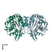 PDB entry 6cog coloured by chain, top view.