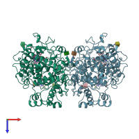 PDB entry 6cox coloured by chain, top view.