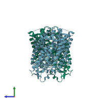 PDB entry 6coy coloured by chain, side view.