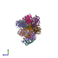 PDB entry 6cp6 coloured by chain, side view.