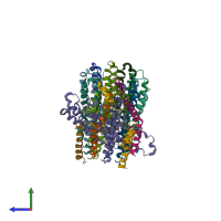 PDB entry 6cp7 coloured by chain, side view.