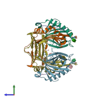 PDB entry 6cpo coloured by chain, side view.