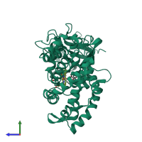 PDB entry 6cpp coloured by chain, side view.