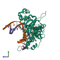PDB entry 6cpq coloured by chain, side view.
