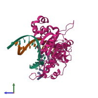 PDB entry 6cr3 coloured by chain, side view.